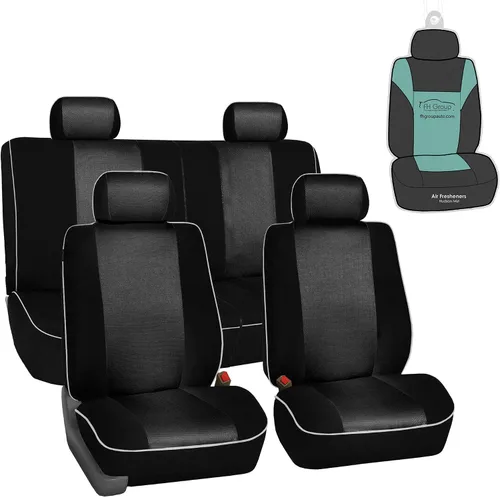 Fundas de tela FH GROUP FH-FB063114, para asientos de automóvil con ribetes, juego completo compatible con airbag y asientos separados, Color
