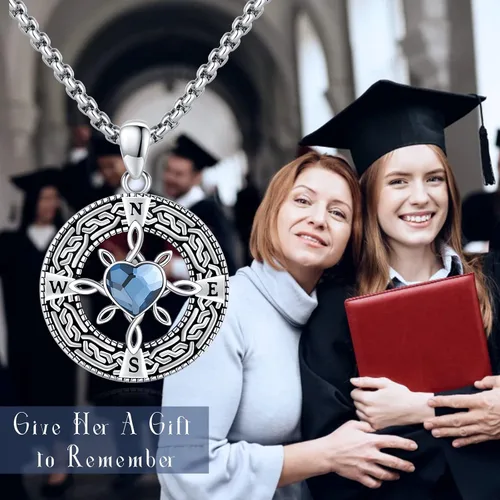 Miniatura 8 de Collar de brújula para mujer de plata de ley 925 con dije de medallón de brújula con cristalpiedra lunar