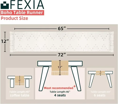 Miniatura 2 de FEXIA - Camino de mesa bohemio con borlas, para decoración del hogar, de macramé para decoración de habitación, comedor, dormitorio, despedida