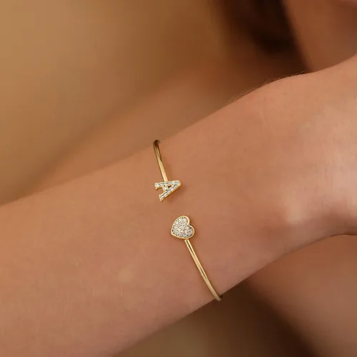 Miniatura 2 de Gold Initial Bracelets for Women Girls, 14K Gold Plated Gold Bangle Bracelets for Women Girls Dainty Gold Initial Bracelets Heart Bracelets for
