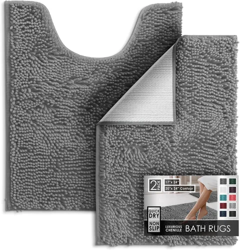 Miniatura 94 de Hearth & Harbor Alfombras de baño, tapete de baño de chenilla - Alfombras de baño lavables a máquina para baño con respaldo antideslizante de goma