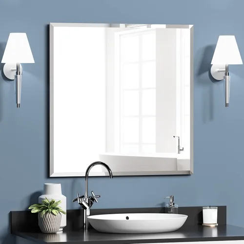 Miniatura 17 de KOHROS Espejo ovalado sin marco de 20 x 28 pulgadas, espejo de pared de baño con borde biselado pulido, antioxidante, vidrio templado (plateado)