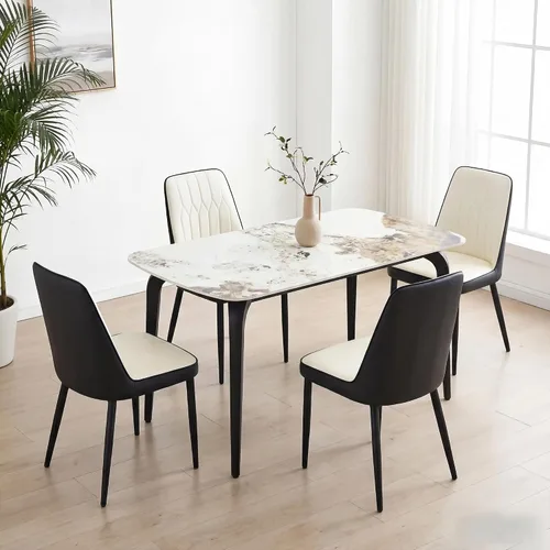Miniatura 20 de Modern Dining Table Set for 4,50" Sintered Stone Table Set for 4,Marble Dining Table Set of 4 with Upholstered Chair,5 Piece Rectangular Dining Room