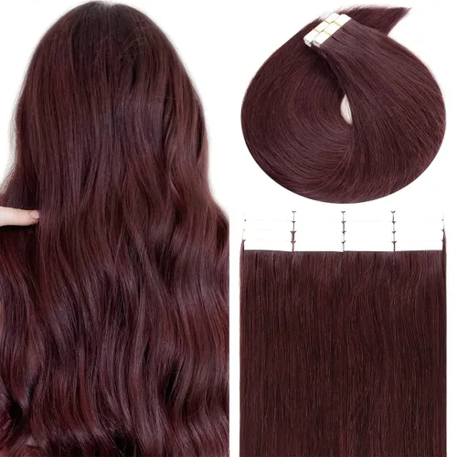 Miniatura 43 de Lacer Extensiones de cabello humano con cinta, cabello humano castaño mezclado con marrón oscuro con raíces de color marrón oscuro, invisible