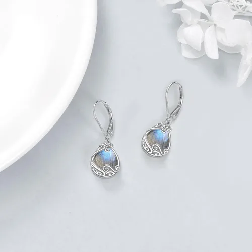 Miniatura 147 de Aretes colgantes con forma de lágrima de filigrana de piedra lunar de plata de ley 925 con cierre de palanca para mujer, regalos de joyería