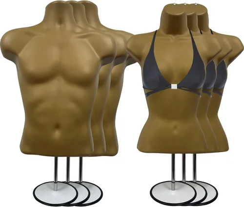 Miniatura 30 de Torso de maniquí masculino y femenino con soporte de metal, cuerpo hueco en la espalda, forma de vestido apilable para exhibición de camisetas, Gris