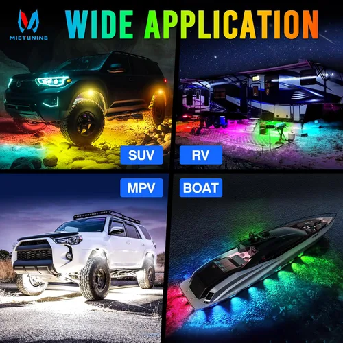 Miniatura 8 de MICTUNING C2+ RGB+IC Luces de Roca con Colores Cambiantes, Impermeables IP68, 2 piezas de Luces de Neón para Rocas (No Incluye Controlador)