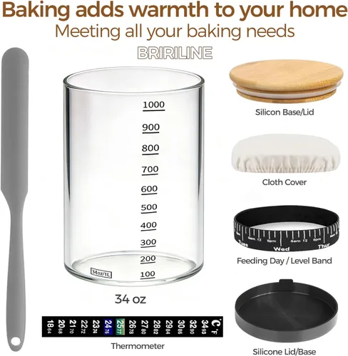 Miniatura 2 de Kit de Iniciador de Pan de Masa Madre Pro BRIRILINE – Frasco de masa madre de 34 onzas con 5 características únicas para el kit perfecto