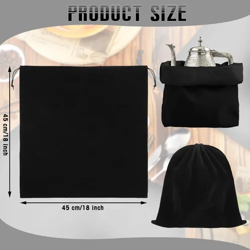 Miniatura 2 de Ferraycle 6 bolsas de almacenamiento plateadas antideslustre, tela para joyería, cubiertos, protección de cubiertos (18 x 18 pulgadas, color negro)
