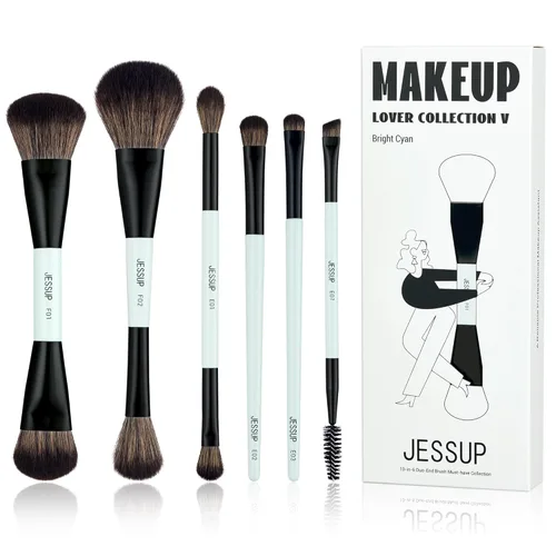 Miniatura 12 de Jessup Juego de brochas de maquillaje, 10 piezas, doble cara para base, contorno, rubor, iluminación, mezcla de cejas, sombra de ojos, delineador