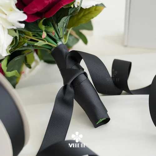 Miniatura 5 de MEEDEE Cinta de grogrén negra de 1 pulgada, 50 yardas por rollo, cinta negra gruesa para suministros de lazos para el cabello, cintas finas