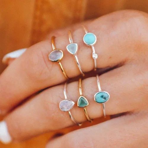 Miniatura 5 de Pura Vida Anillo de plata de ley 925 con lágrima, piedra lunar, 5-9, Plata de ley 925, plata