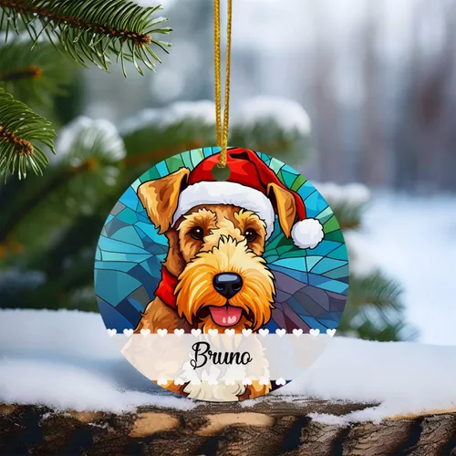 Miniatura 3 de Airedale Terrier - Adorno de Navidad para perro, regalo para Acción de Gracias, perros personalizados con sombrero de Navidad, adornos de Airedale