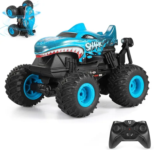 Miniatura 11 de DYODYORC Auto a control remoto, juguete de camión monstruo de dinosaurio todo terreno de 2.4 GHz, camión RC con música, 3 efectos de iluminación