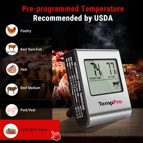 Miniatura 5 de Cocina digital LCD ThermoPro TP16 grande de cocción, comida, carne, termómetro para horno para barbacoa parrilla fumador temporizador de reloj