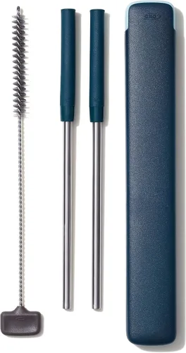 Miniatura 8 de OXO Good Grips - Juego de 4 popotes extensibles reutilizables, azul/verde, 10.5 pulgadas