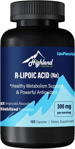 Ácido lipoico R (Na) 300 mg por porción, 120 cápsulas, hasta 5 veces mejor absorción, excelentes suplementos dietéticos para un apoyo saludable del