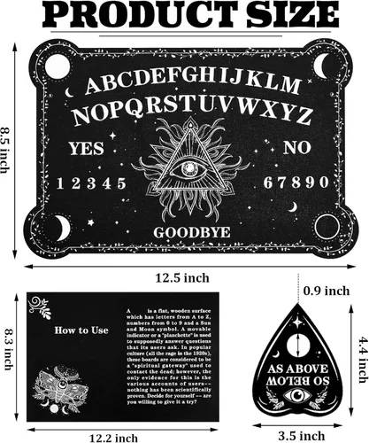 Miniatura 2 de Juego de tablero de adivinación de péndulo de radiestesia, tablero de hablar de madera negra con accesorios de planchette para fiestas de cumpleaños