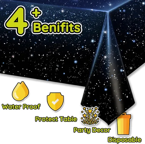 Miniatura 4 de 3 Paquetes - Mantel de Mesa Espacial, Cubierta de Mesa de Plástico con Tema de Galaxia, Cubierta de Mesa Desechable de Plástico con Estrellas