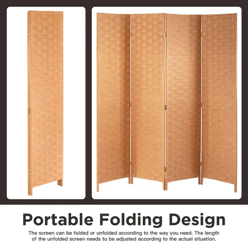 Miniatura 5 de Divisor de habitación de 4 paneles con diseño tejido de malla de madera plegable Natural