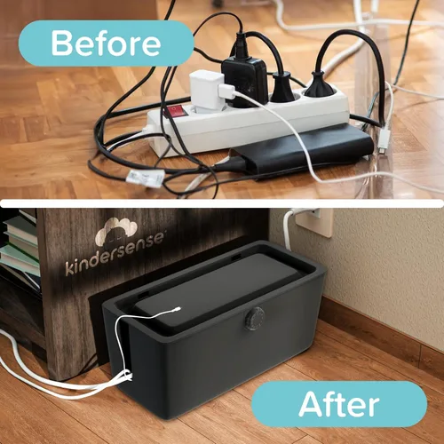 Miniatura 3 de KinderSense® Caja de organización de cables – Organizador de cables con cerradura a prueba de niños – Ocultador de cables para ocultar cables, tiras
