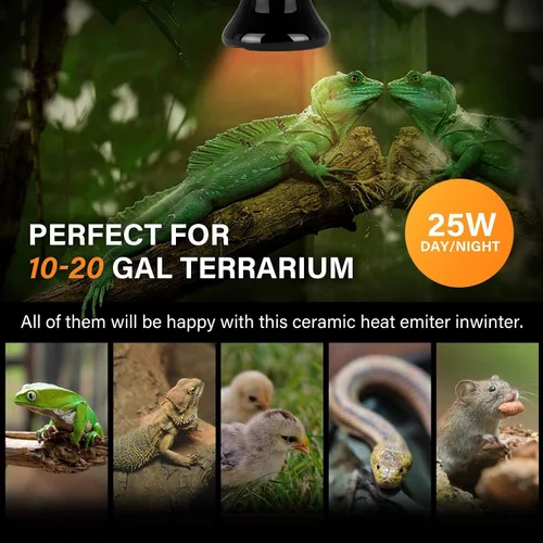 Miniatura 4 de Simple Deluxe Bombilla emisora de calor de cerámica de 25 W (Mini) para reptiles, sin emisor de luz, calentador de gallinero para mascotas anfibias