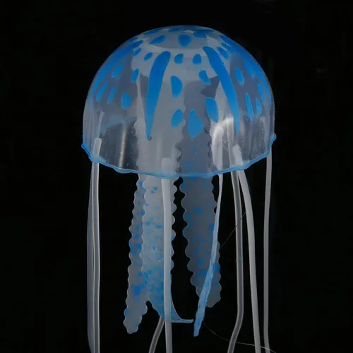 Miniatura 7 de VOCOSTE Decoración de medusas para pecera, medusas fluorescentes de silicona, adornos de acuario con ventosa, azul, 2.3 x 5.9 pulgadas