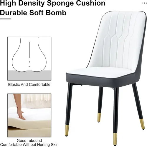 Miniatura 5 de Juego de 4 sillas de comedor, modernas patas de metal negro de cuero sintético para sala de estar, cocina, comedor
