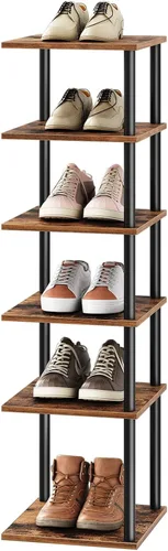 Miniatura 9 de HOOBRO Zapatero vertical, estante estrecho de 6 niveles, organizador de almacenamiento de zapatos para espacios pequeños, 11 pulgadas de largo x 11