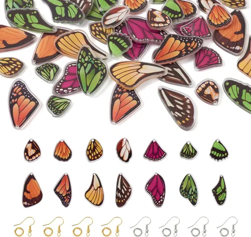 Miniatura 27 de FASHEWELRY 16 aretes de resina con alas de libélula y arco iris, mariposa, colgantes, alas de hada, coloridos dijes con ganchos para aretes, anillos