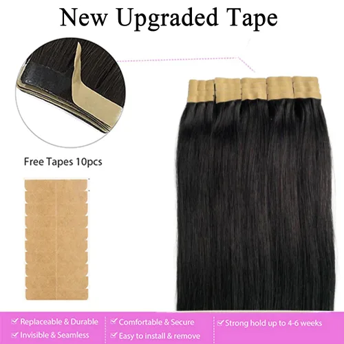 Miniatura 4 de Extensiones de cabello con cinta, 22 pulgadas, extensiones de cabello humano real color negro azabache, 1.76 oz, 20 unidades, extensiones de cabello