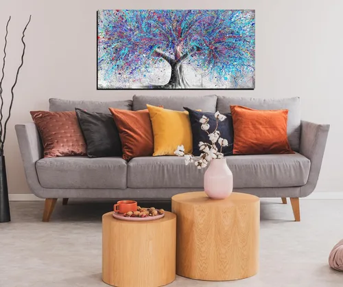 Miniatura 2 de GUGIKA Arte de pared de árbol para sala de estar, lienzo de acuarela azul para decoración de pared en el dormitorio, pintura de grafiti de Banksy