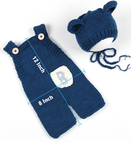 Miniatura 3 de Traje de oso de fotografía para recién nacido, traje de ganchillo para sesión de fotos de bebé, mameluco de punto para niño y niña