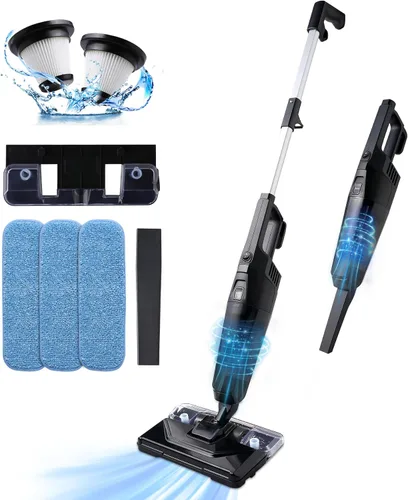 REECOO Aspiradora de escoba con 3 almohadillas de fregona, aspiradora eléctrica de 600W, potente succión de 18 kPa, aspiradora vertical con cable,