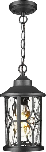 Miniatura 7 de zeyu ZX48H BK - Lámpara colgante exterior para porche, 12 pulgadas, con vidrio sembrado, acabado negro, ZX48H BK