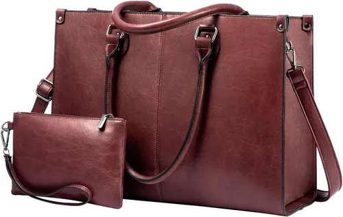 Miniatura 10 de LOVEVOOK Bolsa de mano para laptop para mujer, 15.6 pulgadas, de gran capacidad, de cuero vintage, impermeable, con bolso de mano, regalo ideal