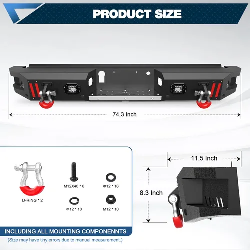 Miniatura 3 de Parachoques trasero F150 con anillos en D, luces LED, orificios de sensor, placa escalonada de acero inoxidable, parachoques trasero para Ford F150