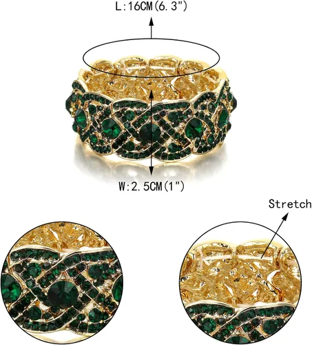 Miniatura 5 de EVER FAITH Joyería de cristal austriaco, pulsera elástica Art Deco, Cristal, Sin gemas.