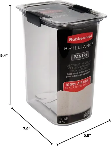 Miniatura 9 de Rubbermaid Brilliance - Recipiente hermético de almacenamiento de alimentos de 16 tazas con tapa transparente/gris, óptimo para organización