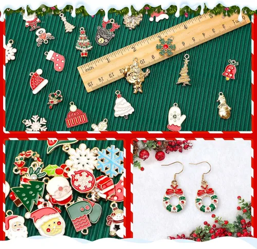 Miniatura 2 de SANNIX 350 dijes de Navidad para hacer joyas, dijes de esmalte dorado para manualidades, pulseras, collares, aretes, suministros de manualidades