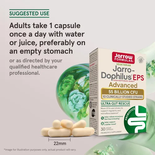 Miniatura 5 de Jarrow Formulas Jarro-Dophilus EPS Advanced, 55 mil millones de probióticos UFC, apoyo digestivo para adultos, 30 cápsulas vegetales de suplemento