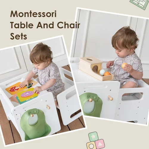 Miniatura 6 de bpmfkid Montessori - Juego de mesa y silla de destete – Diseño ajustable para niños pequeños, ideal para la hora de comer, aprender y jugar