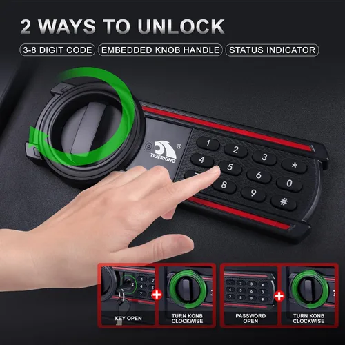 Miniatura 3 de TIGERKING - Caja fuerte con teclado digital, cajas fuertes con cerradura de combinación, caja fuerte pequeña de 0.5 pies cúbicos y caja de bloqueo