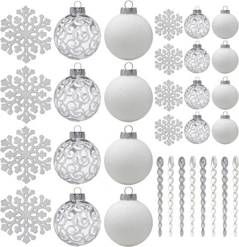 Miniatura 16 de Adornos grandes y blancos para árbol de Navidad de estilo casa de campo, decoración navideña, de 4.72 pulgadas, de plástico inastillable, bolas
