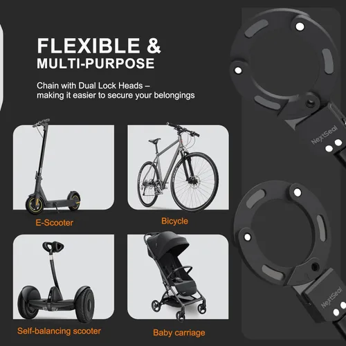 Miniatura 3 de Candado eléctrico para scooter, cerradura de scooter de alta seguridad, bloqueo sin llave, cerradura de cadena antirrobo de 35.5 pulgadas con llave