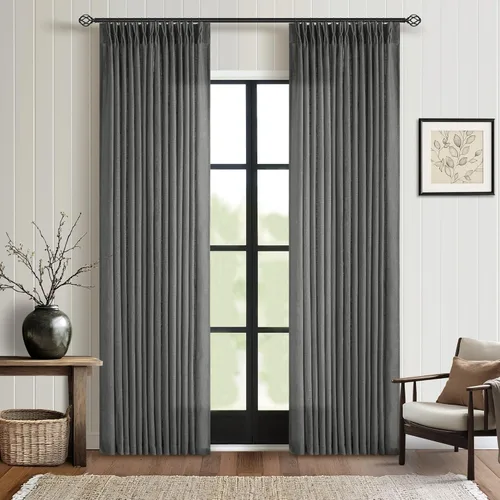 Miniatura 164 de Cortinas de lino natural con pliegues fruncidos de 120 pulgadas de largo para sala de estar, cortinas plisadas con ganchos y lengüeta trasera