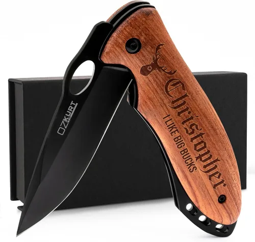 Miniatura 5 de Lara Laser Works Cuchillo de bolsillo personalizado para hombres, cuchillo grabado personalizado con nombre, regalo de padrino, día del padre