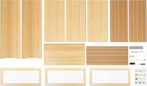 Miniatura 9 de Armario de almacenamiento de bambú de 3 niveles, aparador de encimera de despensa de cocina con estante organizador de puerta abatible