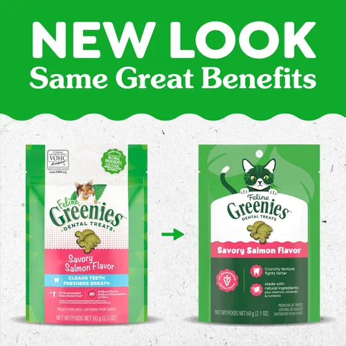 Miniatura 2 de Greenies Golosinas para gatos, golosinas dentales naturales para gatos adultos recomendadas por veterinarios felinos, sabroso sabor a salmón, bolsa