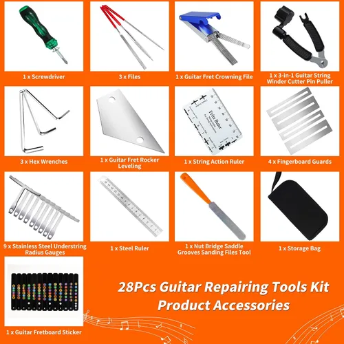 Miniatura 2 de 28 piezas de kit de herramientas para guitarra, accesorios de guitarra para regalos para hombres, kit de mantenimiento de guitarra con bolsa